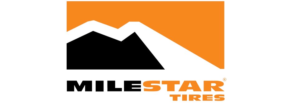 Milestar Tires logo with mountains on an orange background