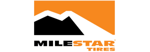 Milestar Tires logo with mountains on an orange background