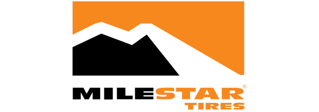 Milestar Tires logo with mountains on an orange background