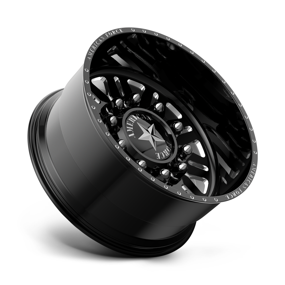 American Force Omen SD forged wheels in gloss black milled finish, side profile view