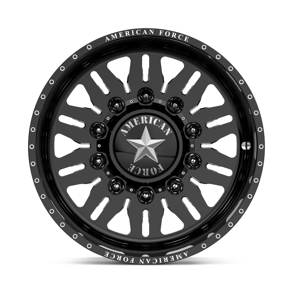American Force Omen SD forged wheels in gloss black milled finish, face view