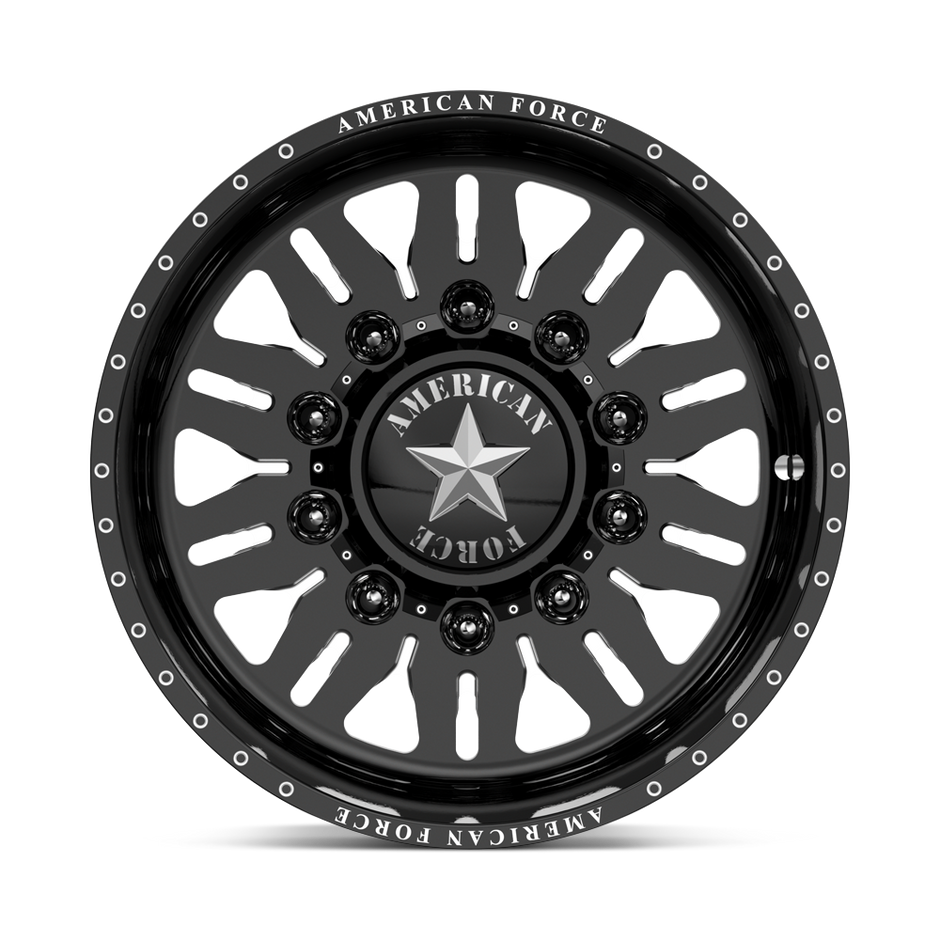 American Force Omen SD forged wheels in gloss black milled finish, face view
