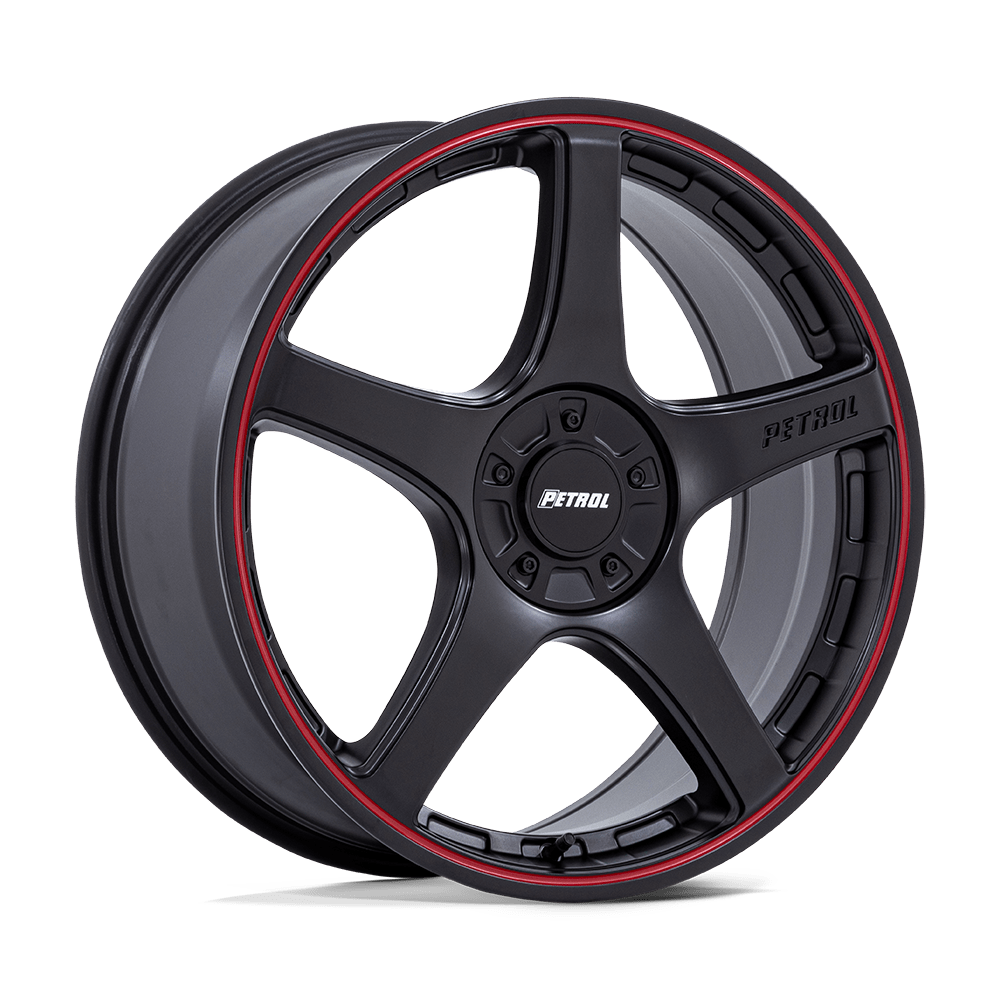 Petrol PE003 P2E 17x8 Matte Black w/Red Lip 40mm ET 72.56mm CB 5x108/5x114.3