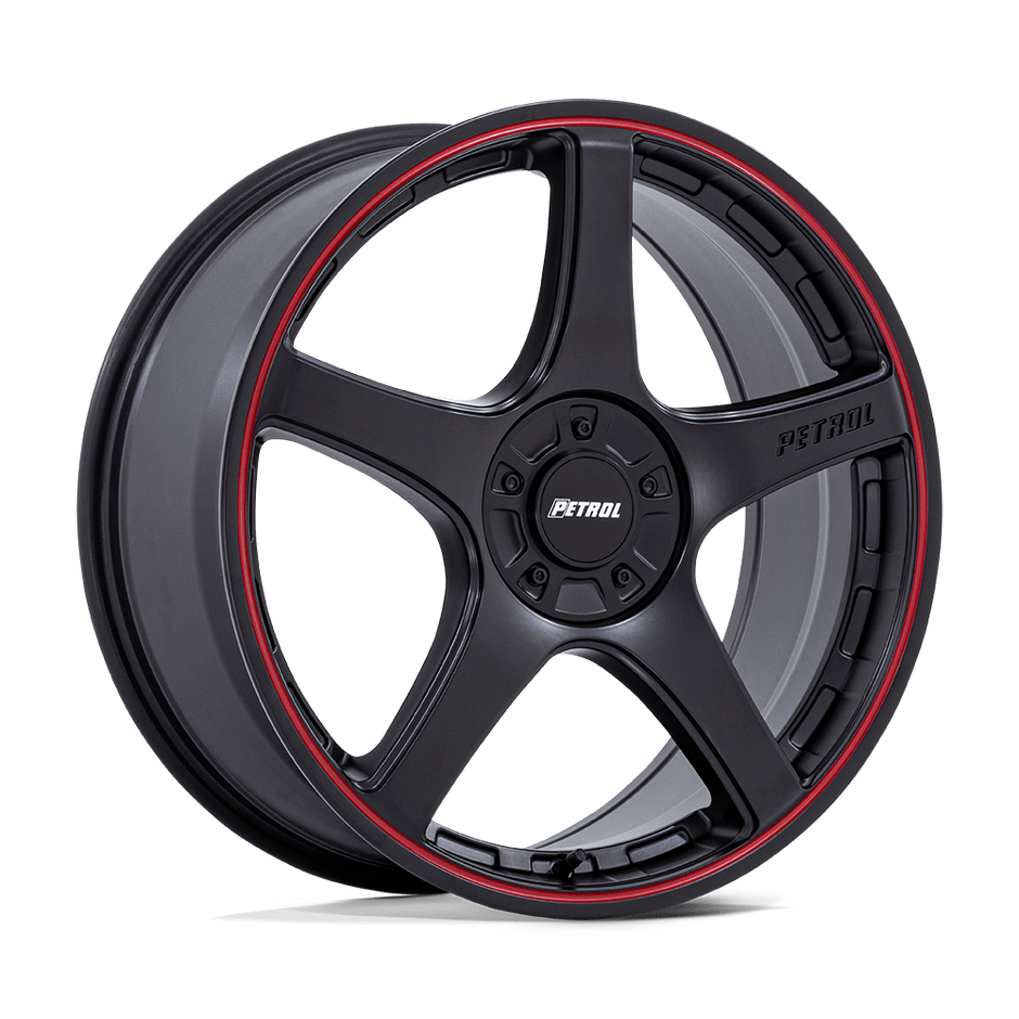 Petrol PE003 P2E 17x8 Matte Black w/Red Lip 40mm ET 72.56mm CB 5x108/5x114.3