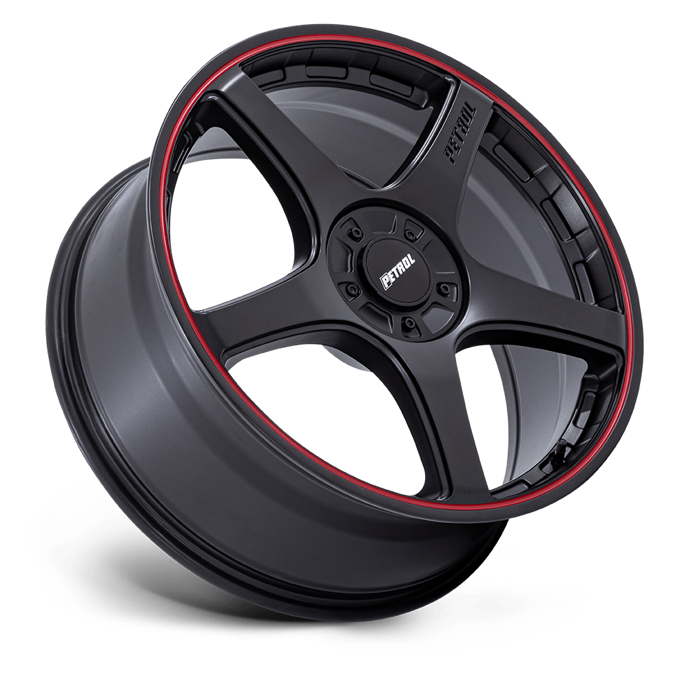 Petrol PE003 P2E 17x8 Matte Black w/Red Lip 40mm ET 72.56mm CB 5x108/5x114.3