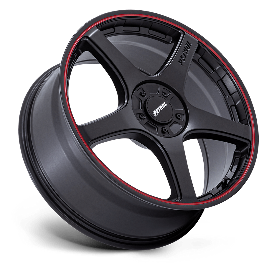 Petrol PE003 P2E 17x8 Matte Black w/Red Lip 40mm ET 72.56mm CB 5x108/5x114.3