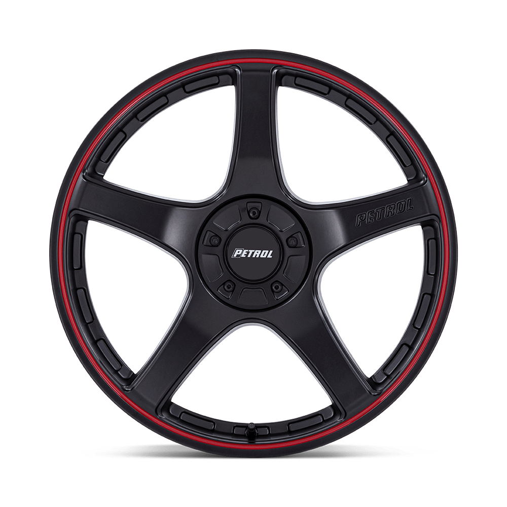 Petrol PE003 P2E 17x8 Matte Black w/Red Lip 40mm ET 72.56mm CB 5x108/5x114.3
