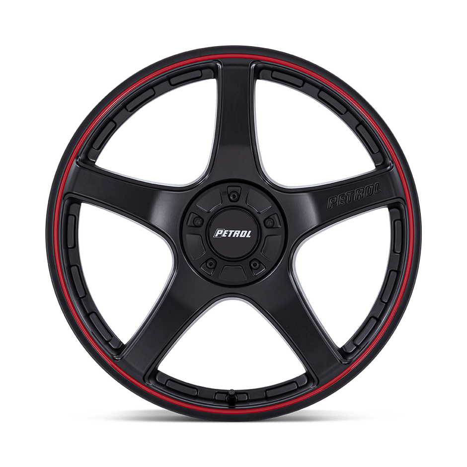 Petrol PE003 P2E 17x8 Matte Black w/Red Lip 40mm ET 72.56mm CB 5x108/5x114.3