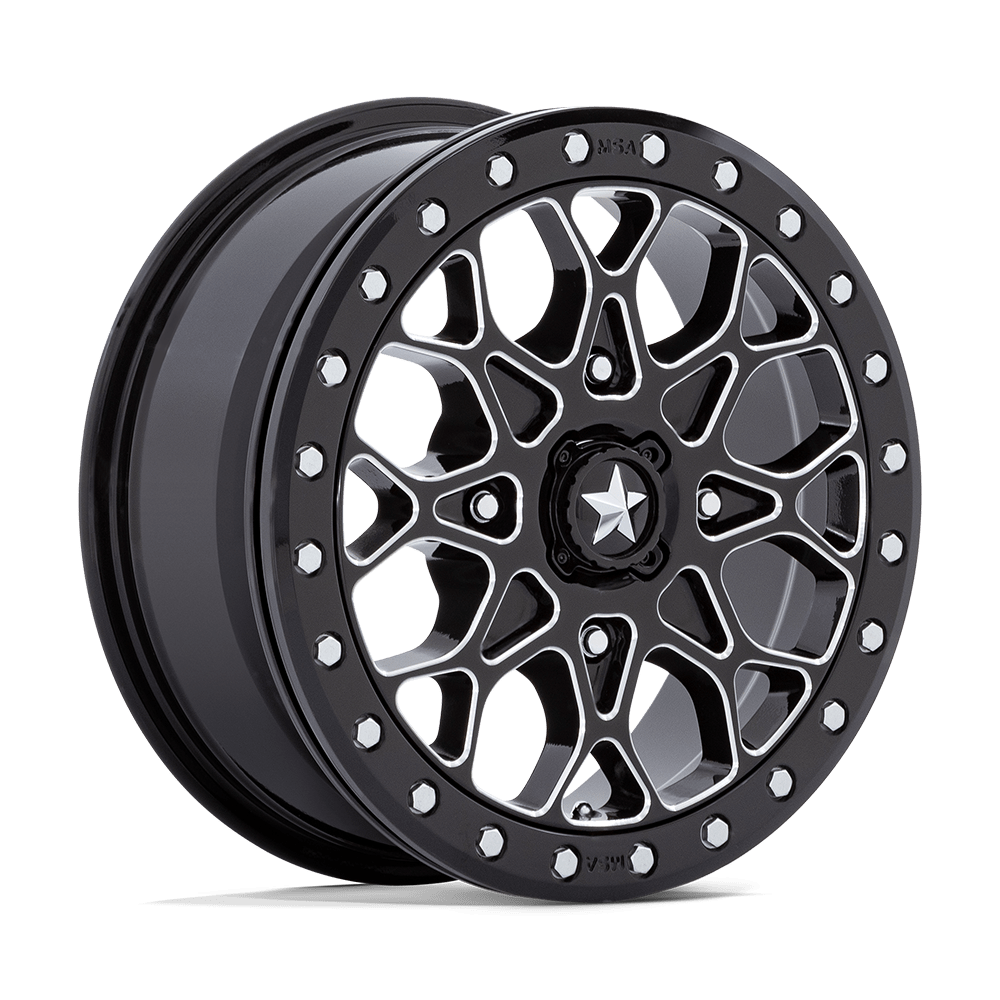 MSA Offroad Wheels M48 Portal Beadlock 15x6 Gloss Black Milled w/Gloss Black Ring 38mm ET 86mm CB 4x110