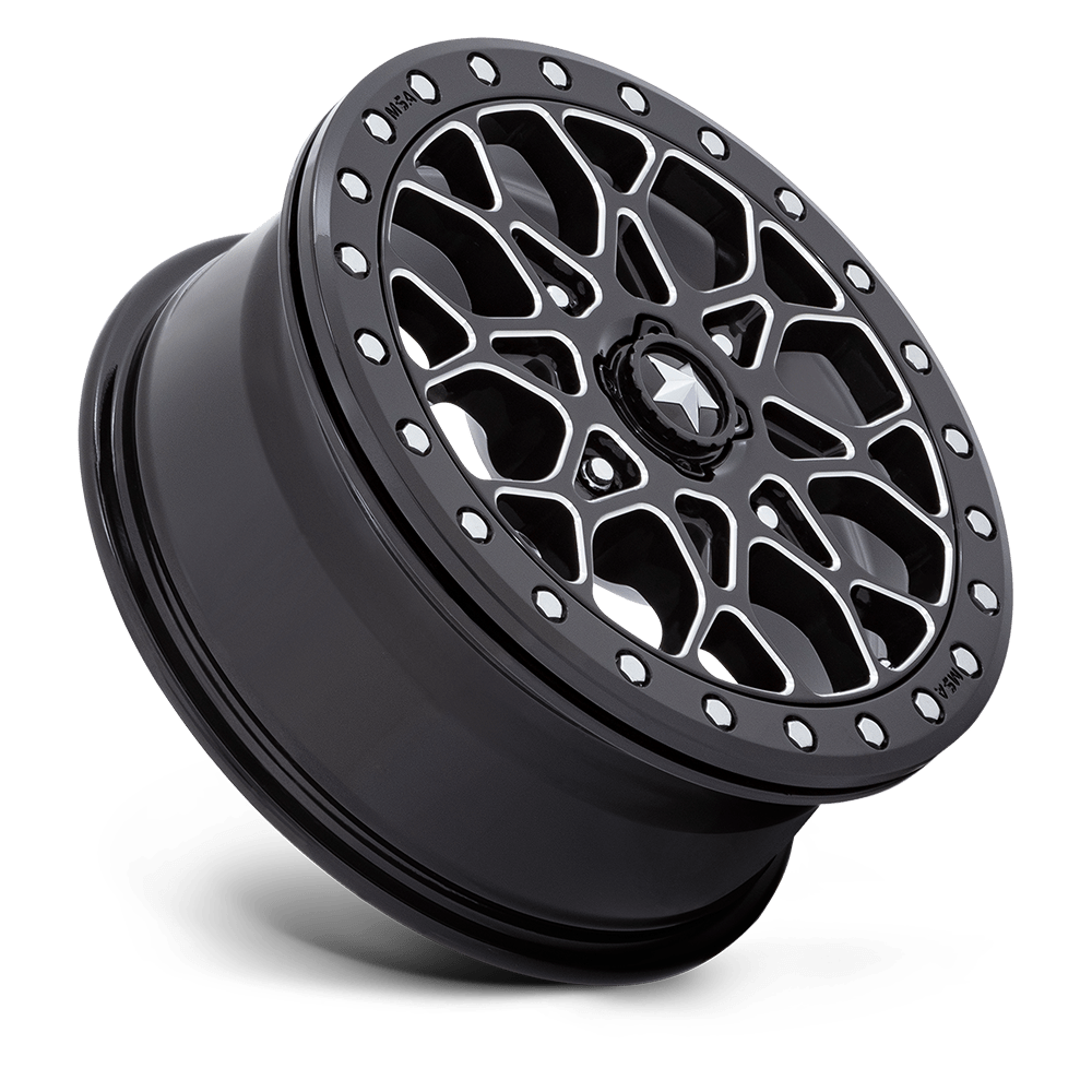 MSA Offroad Wheels M48 Portal Beadlock 15x6 Gloss Black Milled w/Gloss Black Ring 38mm ET 86mm CB 4x110