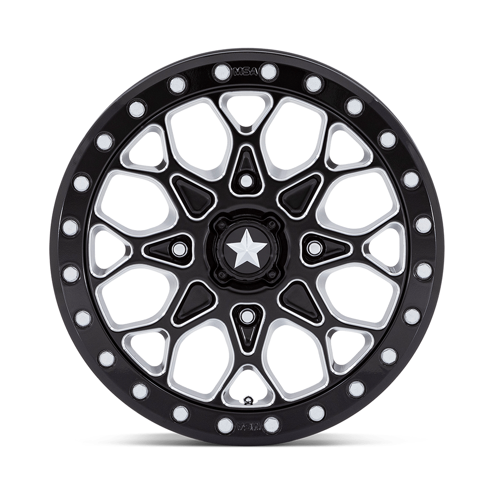 MSA Offroad Wheels M48 Portal Beadlock 15x6 Gloss Black Milled w/Gloss Black Ring 38mm ET 86mm CB 4x110