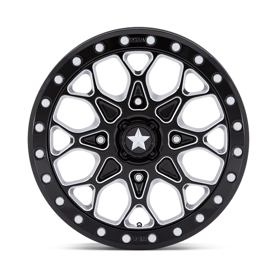 MSA Offroad Wheels M48 Portal Beadlock 15x6 Gloss Black Milled w/Gloss Black Ring 38mm ET 86mm CB 4x110