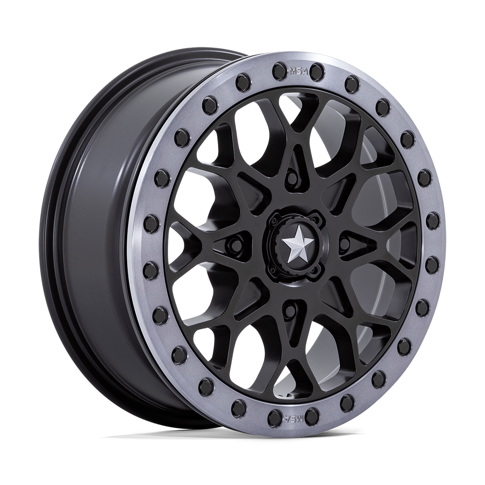 MSA Offroad Wheels M48 Portal Beadlock 15x6 Satin Black w/Gray Tint Ring 38mm ET 86mm CB 4x110
