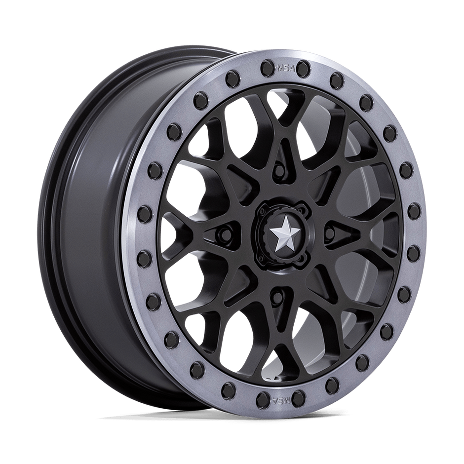MSA Offroad Wheels M48 Portal Beadlock 15x6 Satin Black w/Gray Tint Ring 38mm ET 86mm CB 4x110