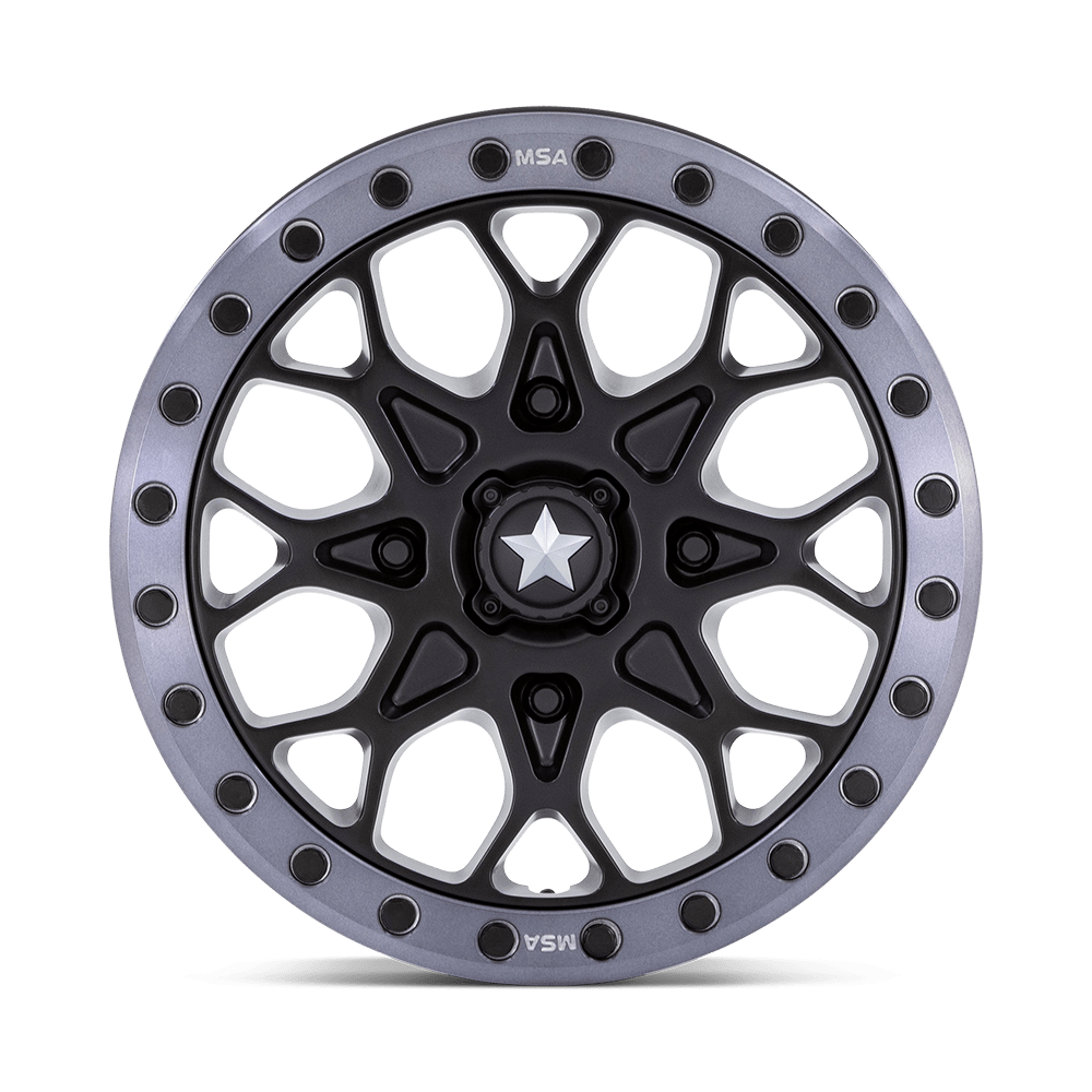 MSA Offroad Wheels M48 Portal Beadlock 15x6 Satin Black w/Gray Tint Ring 38mm ET 86mm CB 4x110