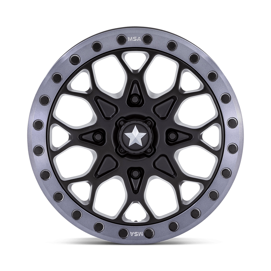MSA Offroad Wheels M48 Portal Beadlock 15x6 Satin Black w/Gray Tint Ring 38mm ET 86mm CB 4x110