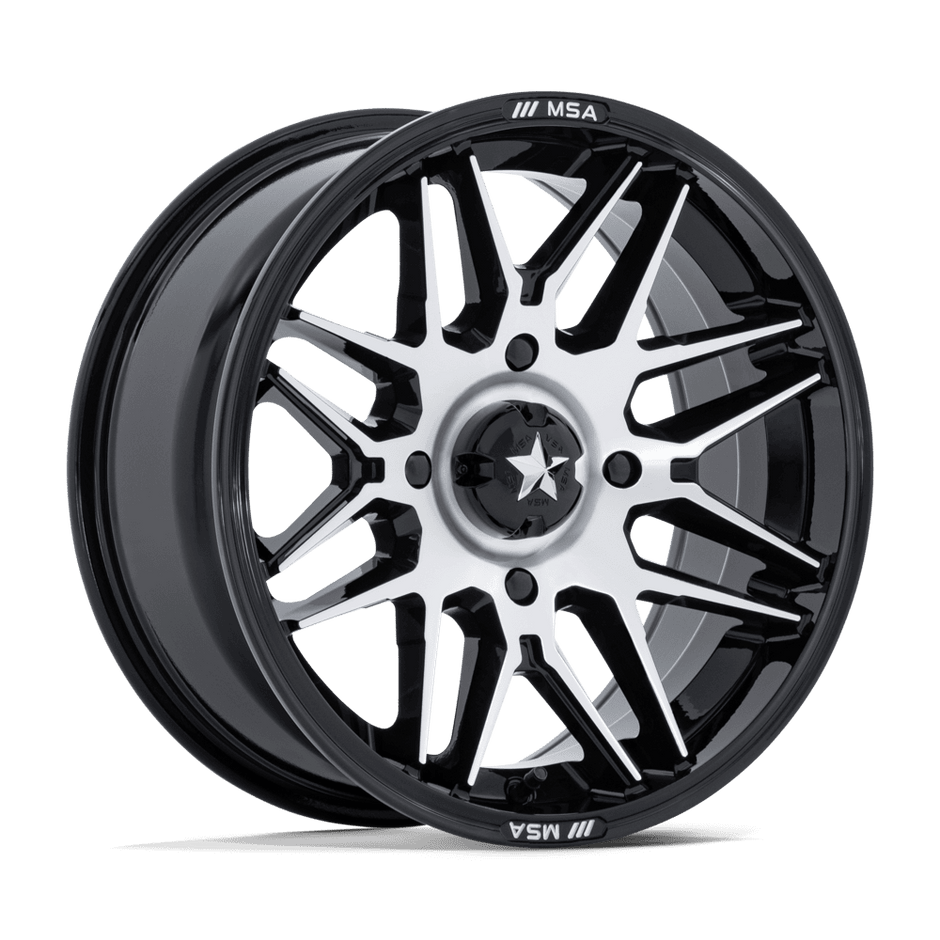 MSA Offroad Wheels M52 Radar UTV 16x7 Gloss Black w/Machined Face 10mm ET 86mm CB 4x110