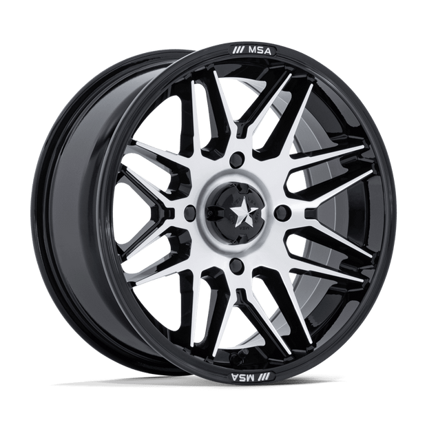 MSA Offroad Wheels M52 Radar UTV 16x7 Gloss Black w/Machined Face 10mm ET 96mm CB 4x137