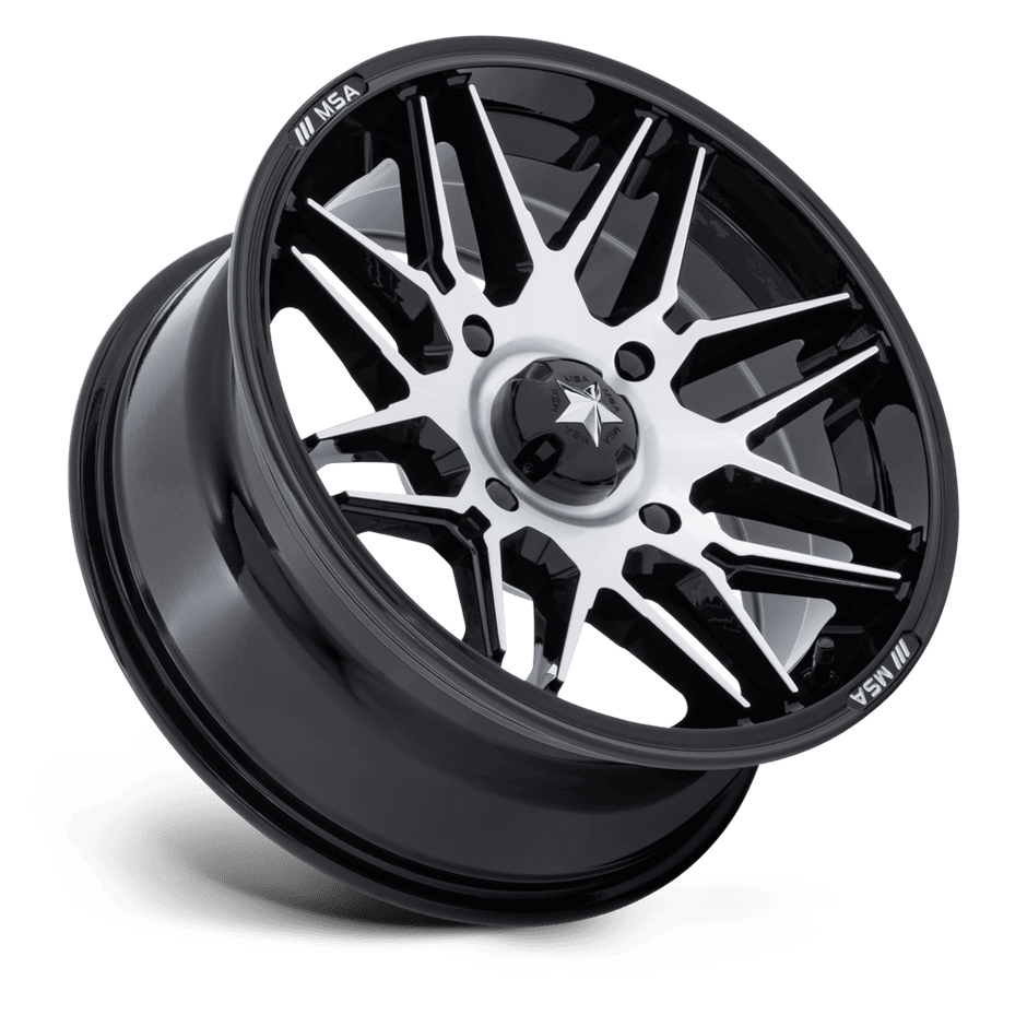MSA Offroad Wheels M52 Radar UTV 16x7 Gloss Black w/Machined Face 10mm ET 86mm CB 4x110