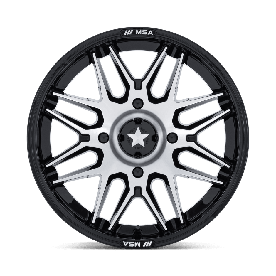 MSA Offroad Wheels M52 Radar UTV 16x7 Gloss Black w/Machined Face 10mm ET 86mm CB 4x110