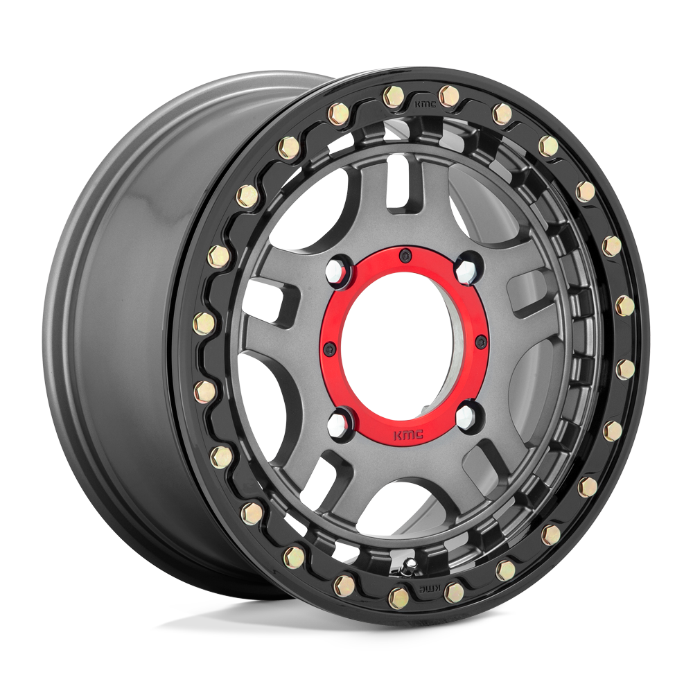 KMC Wheels KS240 Recon Beadlock 15x7 Gunmetal w/Gloss Black Ring 38mm ET 112.1mm CB 4x137