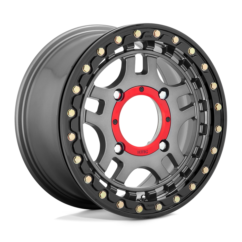 KMC Wheels KS240 Recon Beadlock 15x7 Gunmetal w/Gloss Black Ring 38mm ET 112.1mm CB 4x137