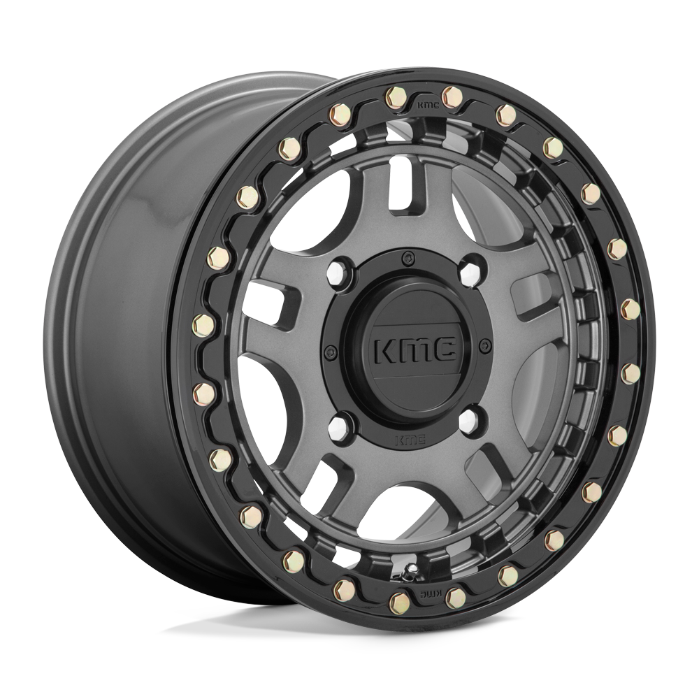 KMC Wheels KS240 Recon Beadlock 15x7 Gunmetal w/Gloss Black Ring 38mm ET 112.1mm CB 4x137