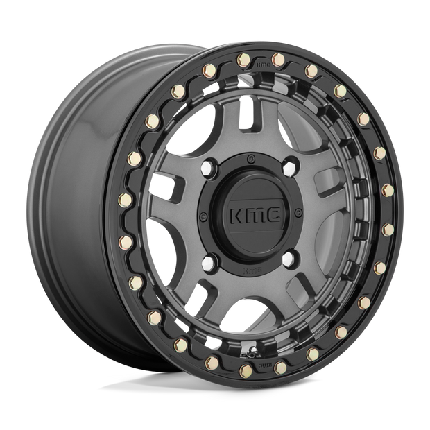 KMC Wheels KS240 Recon Beadlock 15x7 Gunmetal w/Gloss Black Ring 38mm ET 112.1mm CB 4x137
