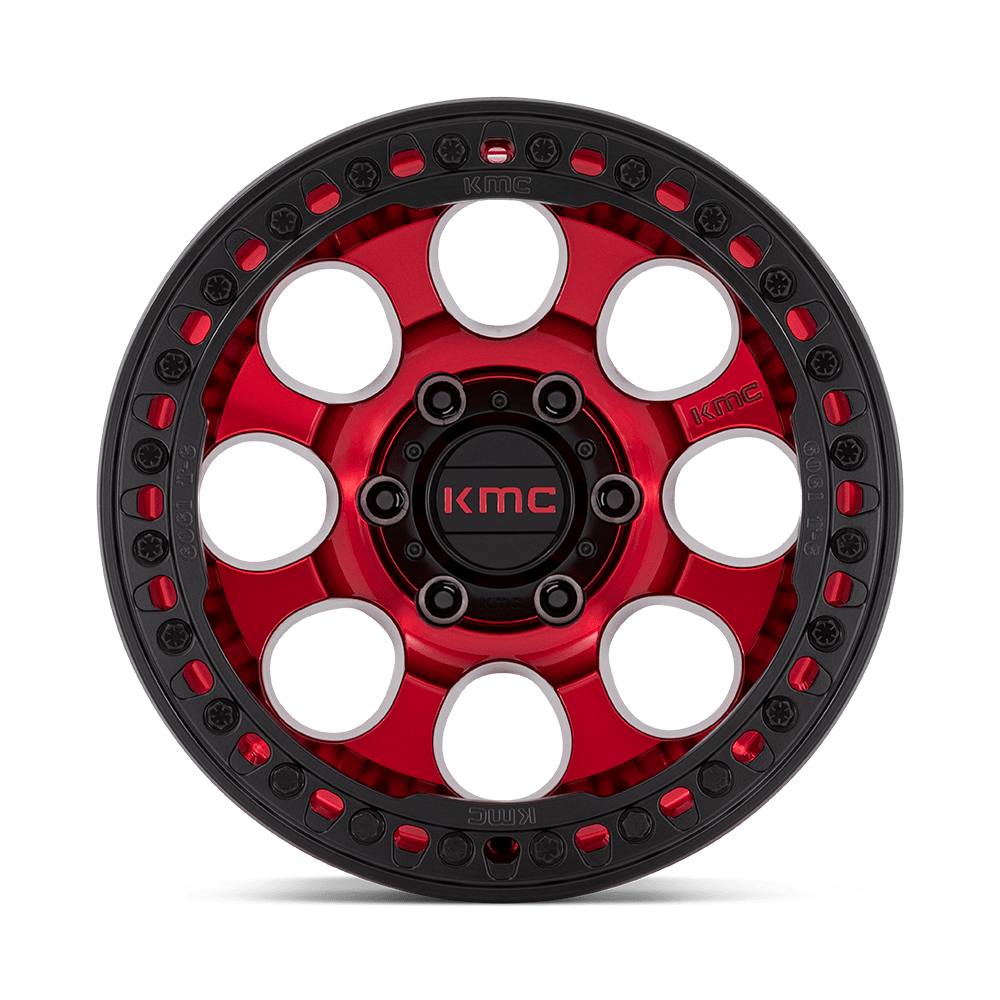 KMC Wheels KM237 Riot Beadlock 17x8.5 Candy Red w/Satin Black Ring 0mm ET 71.5mm CB 5x127