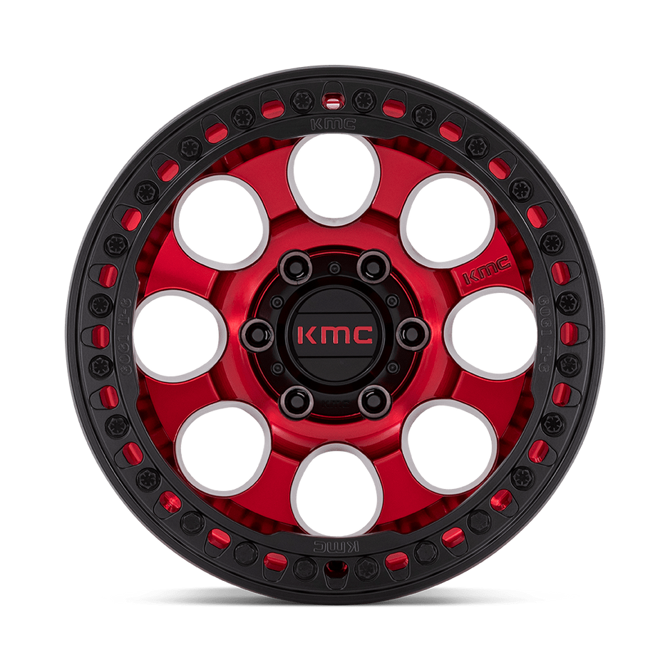 KMC Wheels KM237 Riot Beadlock 17x8.5 Candy Red w/Satin Black Ring 0mm ET 71.5mm CB 5x127