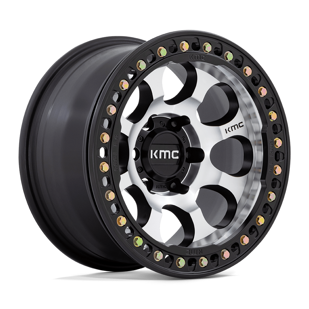 KMC Wheels KM237 Riot Beadlock 17x8.5 Machined w/Satin Black Window & Ring 0mm ET 71.5mm CB 5x127