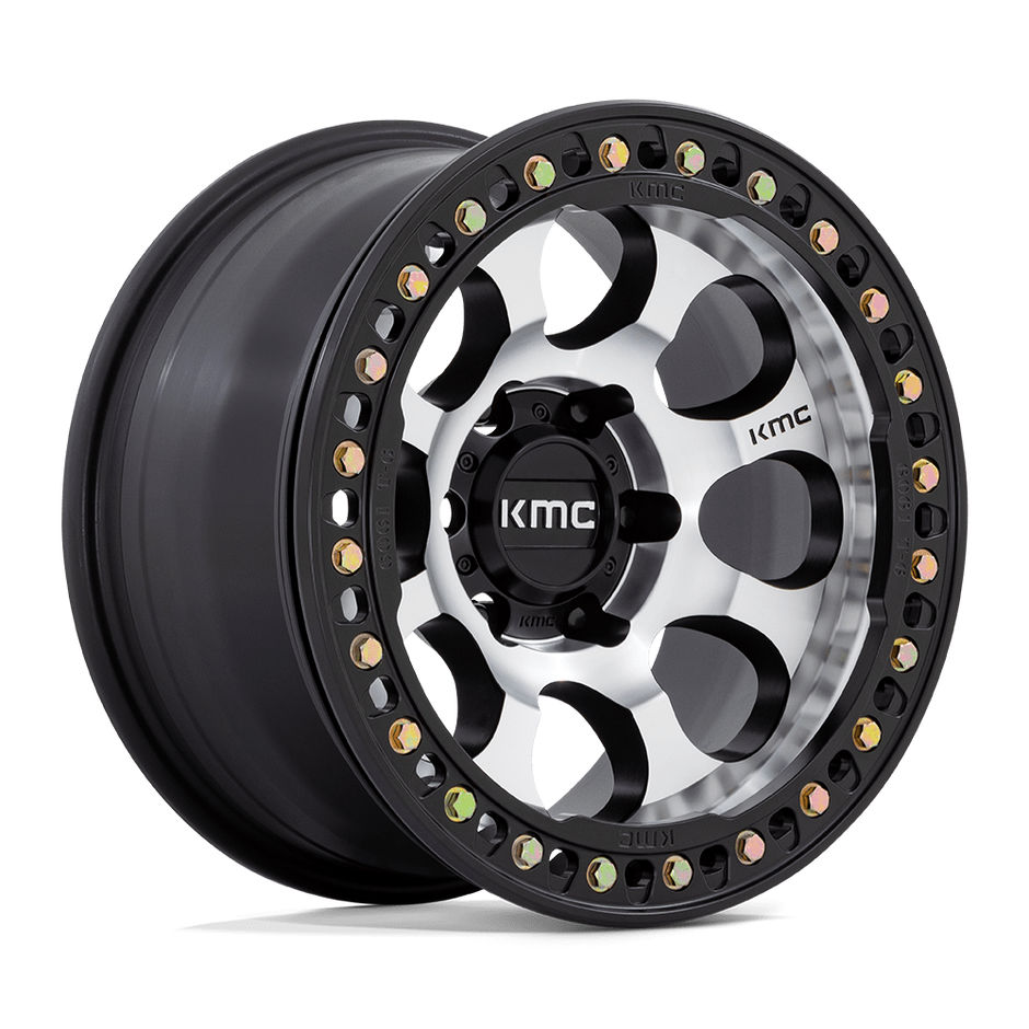 KMC Wheels KM237 Riot Beadlock 17x8.5 Machined w/Satin Black Window & Ring 0mm ET 71.5mm CB 5x127
