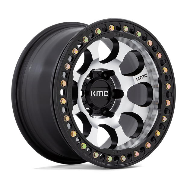 KMC Wheels KM237 Riot Beadlock 17x8.5 Machined w/Satin Black Window & Ring 0mm ET 71.5mm CB 5x127