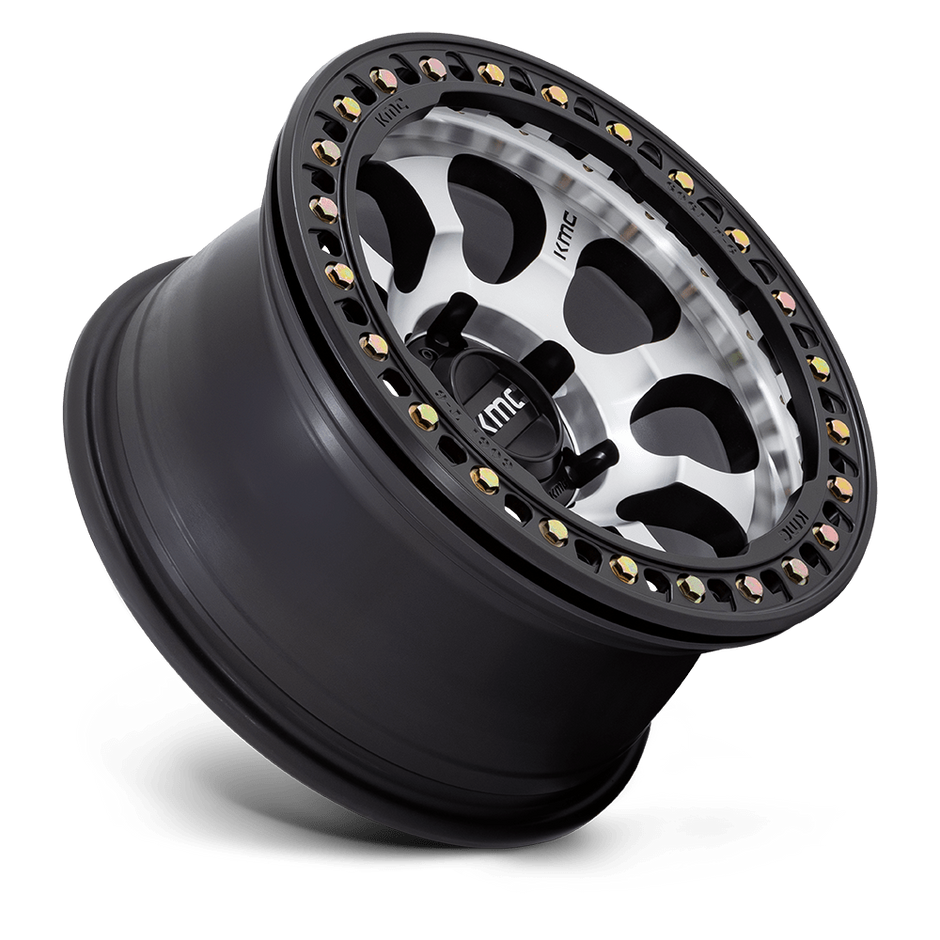 KMC Wheels KM237 Riot Beadlock 17x8.5 Machined w/Satin Black Window & Ring 0mm ET 71.5mm CB 5x127