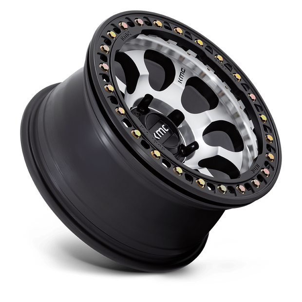 KMC Wheels KM237 Riot Beadlock 17x8.5 Machined w/Satin Black Window & Ring 0mm ET 71.5mm CB 5x127