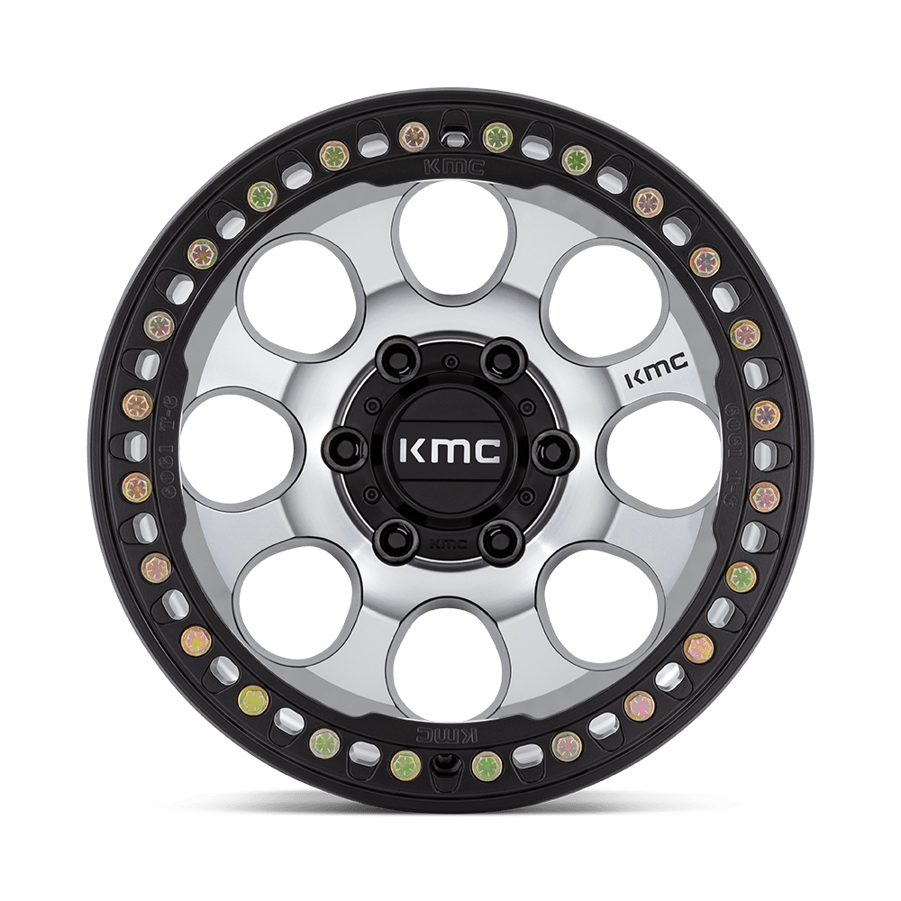 KMC Wheels KM237 Riot Beadlock 17x8.5 Machined w/Satin Black Window & Ring 0mm ET 71.5mm CB 5x127