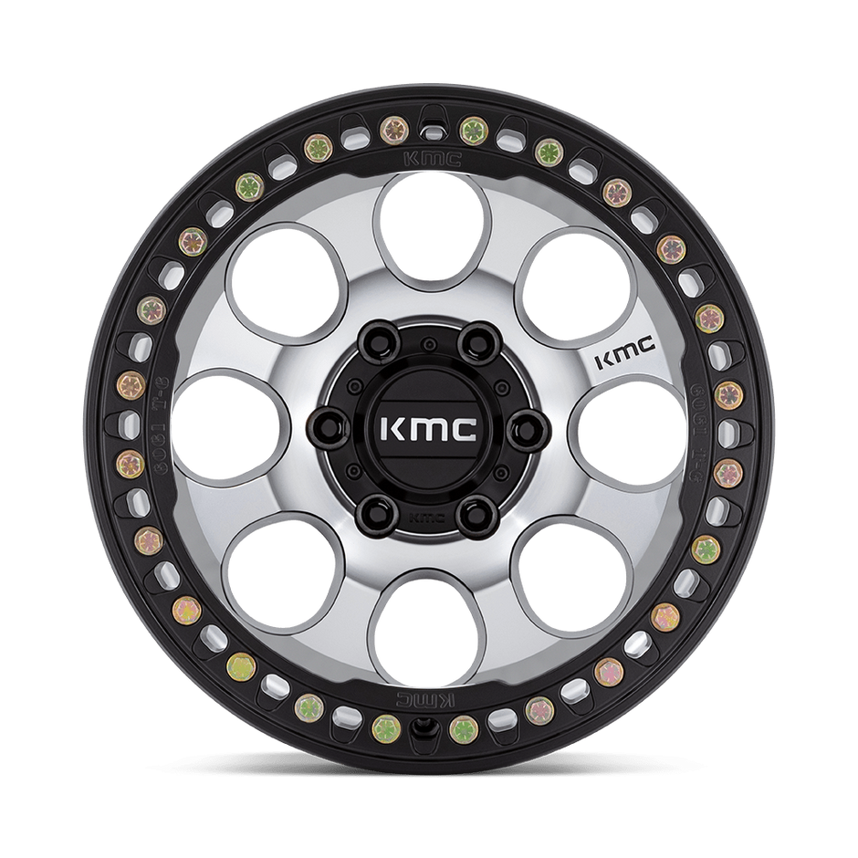 KMC Wheels KM237 Riot Beadlock 17x8.5 Machined w/Satin Black Window & Ring 0mm ET 71.5mm CB 5x127
