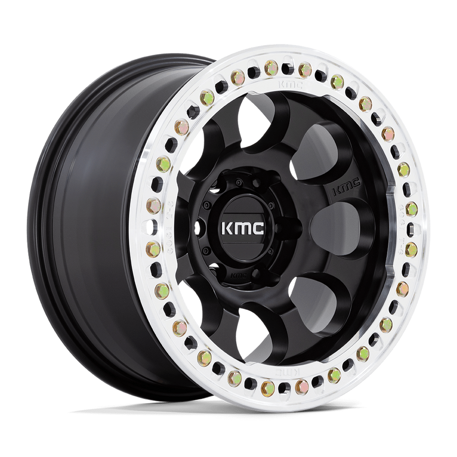 KMC Wheels KM237 Riot Beadlock 17x8.5 Satin Black w/Machined Ring 0mm ET 71.5mm CB 5x127