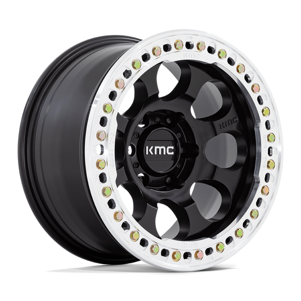 KMC Wheels KM237 Riot Beadlock 17x8.5 Satin Black w/Machined Ring 0mm ET 71.5mm CB 5x127