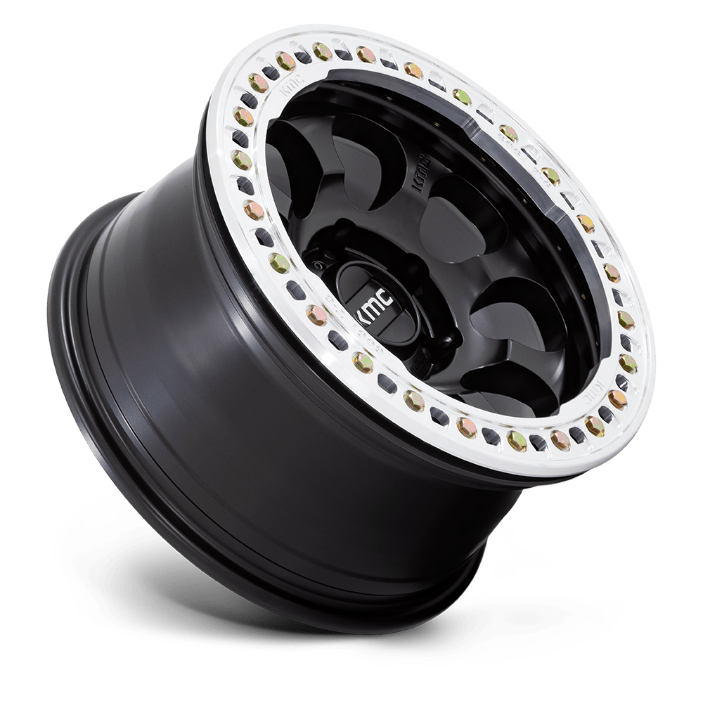 KMC Wheels KM237 Riot Beadlock 17x8.5 Satin Black w/Machined Ring 0mm ET 71.5mm CB 5x127