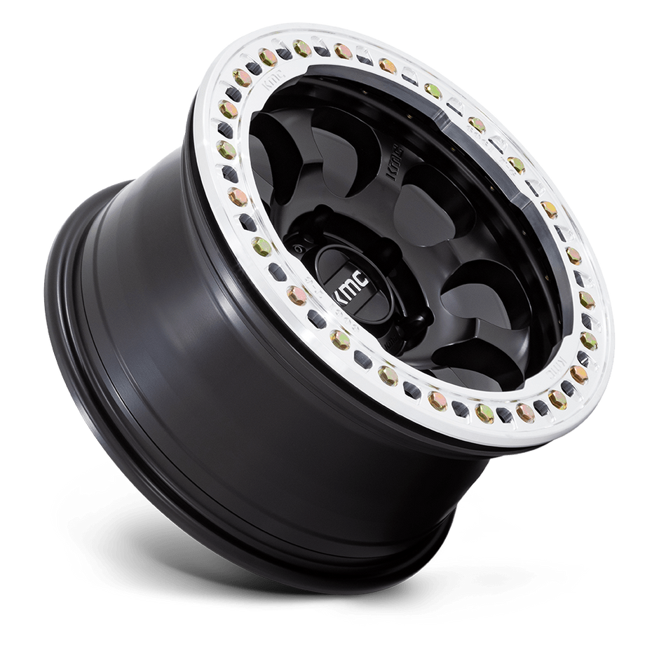 KMC Wheels KM237 Riot Beadlock 17x8.5 Satin Black w/Machined Ring 0mm ET 71.5mm CB 5x127