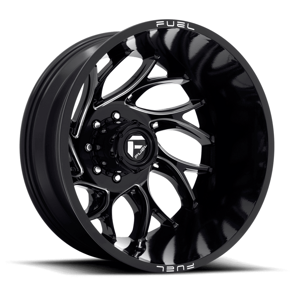 Fuel Wheels D741 Runner Dually-Rear Outer 22x8.25 Gloss Black Milled -240mm ET 121.5mm CB 8x165.1