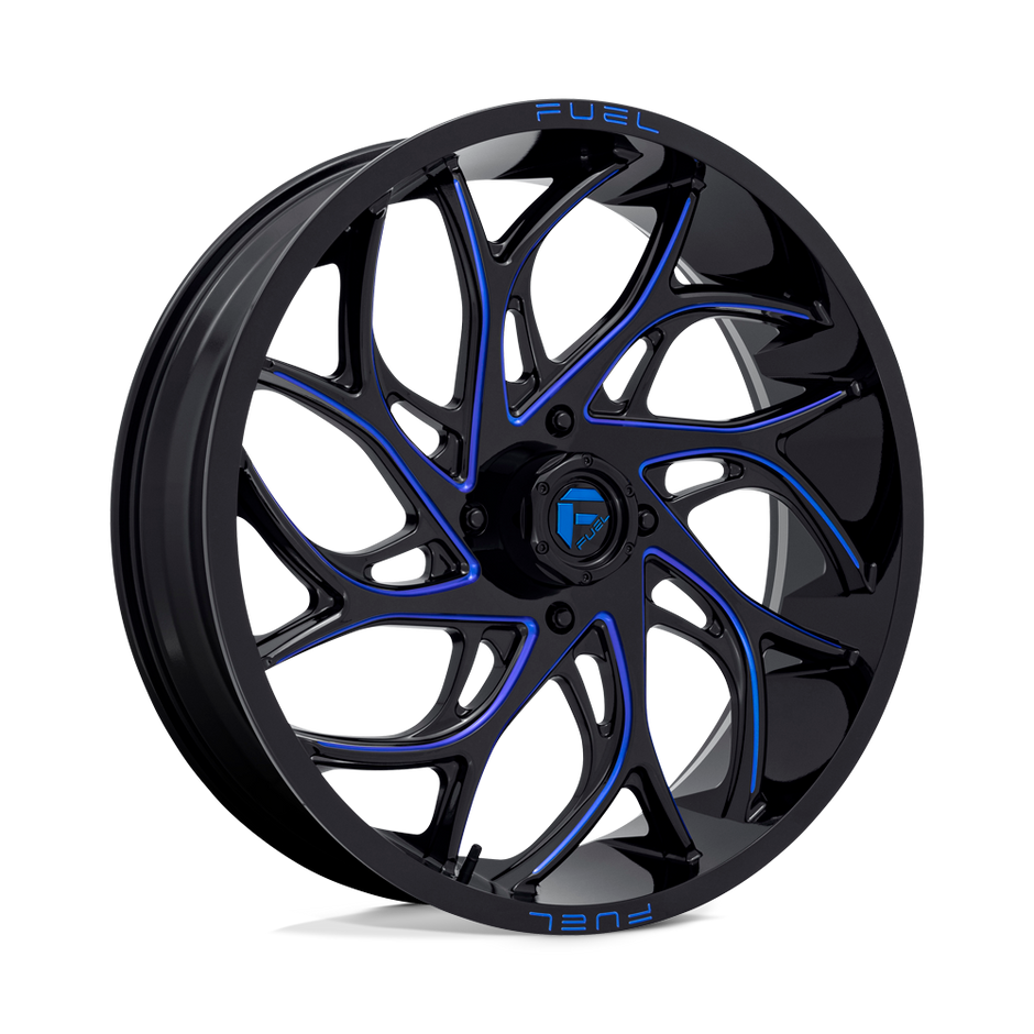 Fuel Wheels D778 Runner UTV 18x7 Gloss Black Milled W/Candy Blue 13mm ET 132mm CB 4x156