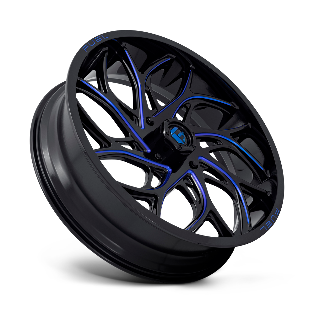 Fuel Wheels D778 Runner UTV 18x7 Gloss Black Milled W/Candy Blue 13mm ET 132mm CB 4x156