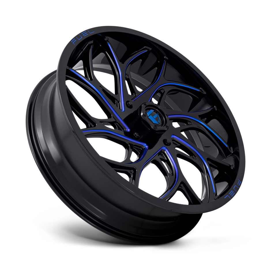 Fuel Wheels D778 Runner UTV 18x7 Gloss Black Milled W/Candy Blue 13mm ET 132mm CB 4x156