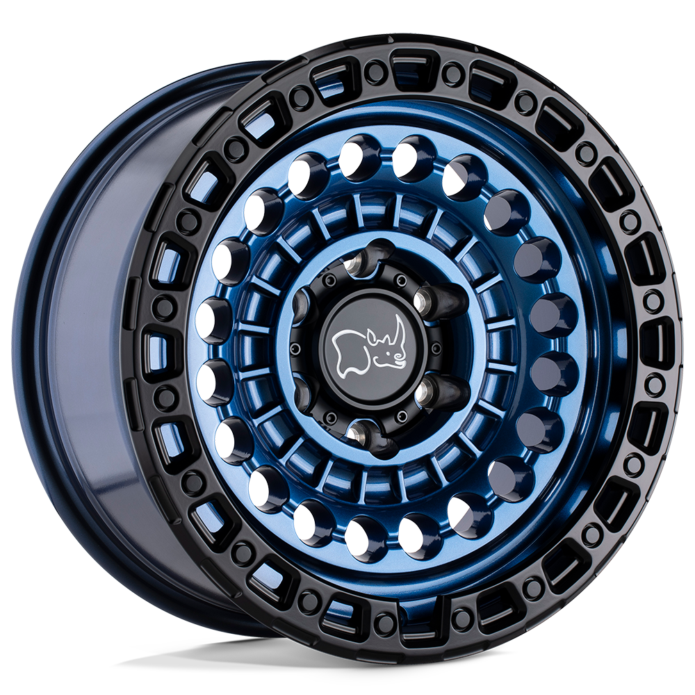 Black Rhino Hard Alloys Sentinel 17x8.5 Cobalt Blue w/Black Ring -18mm ET 124.2mm CB 8x180