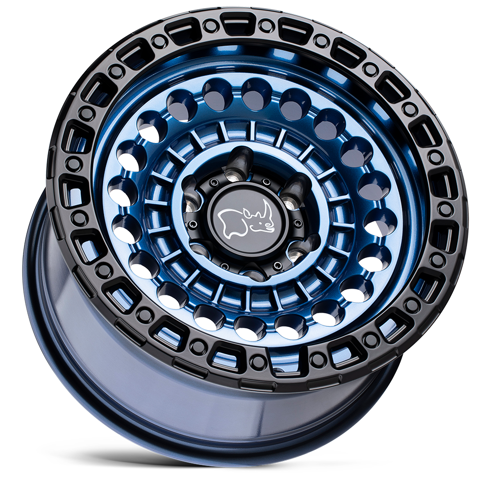 Black Rhino Hard Alloys Sentinel 17x8.5 Cobalt Blue w/Black Ring -18mm ET 124.2mm CB 8x180