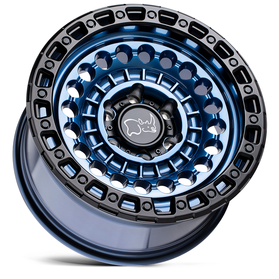 Black Rhino Hard Alloys Sentinel 17x8.5 Cobalt Blue w/Black Ring -18mm ET 124.2mm CB 8x180