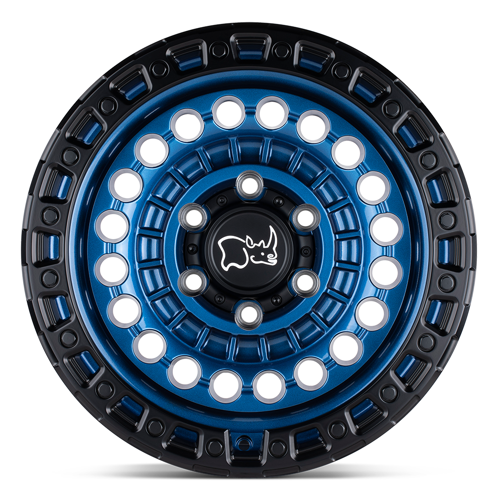 Black Rhino Hard Alloys Sentinel 17x8.5 Cobalt Blue w/Black Ring -18mm ET 124.2mm CB 8x180