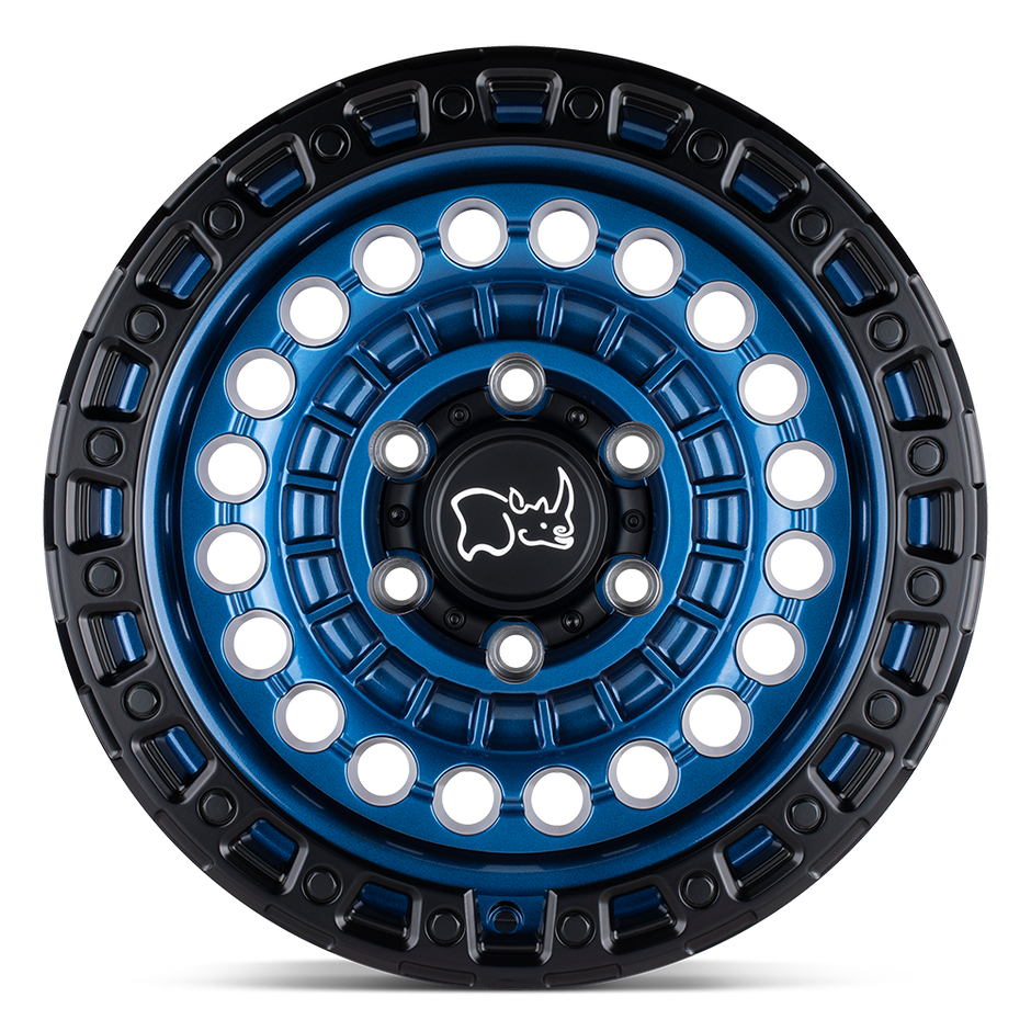 Black Rhino Hard Alloys Sentinel 17x8.5 Cobalt Blue w/Black Ring -18mm ET 124.2mm CB 8x180